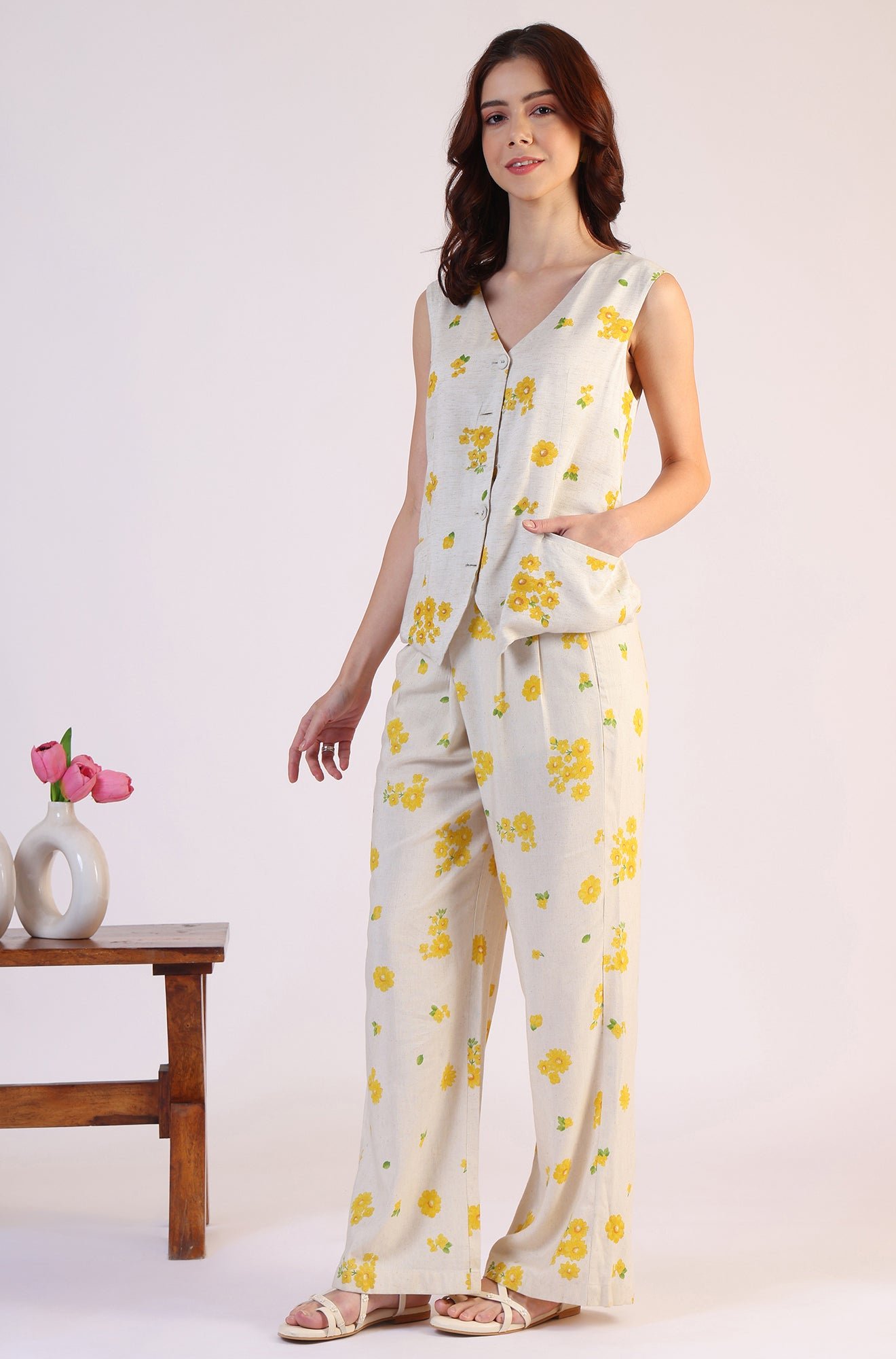 Floral Printed Rayon Top & Parallel Pant Co-Ord Set - Image 8