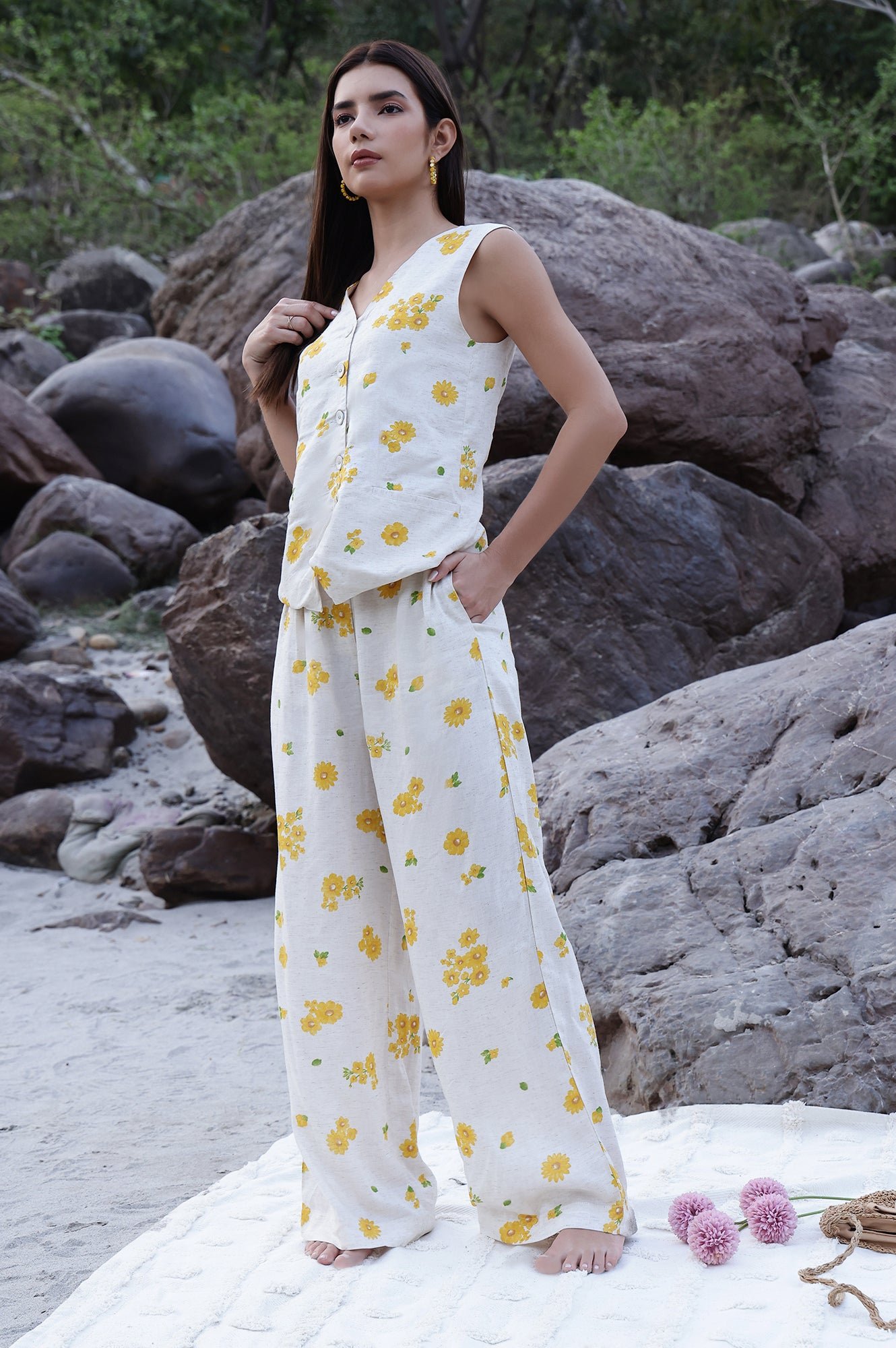 Floral Printed Rayon Top & Parallel Pant Co-Ord Set - Image 10