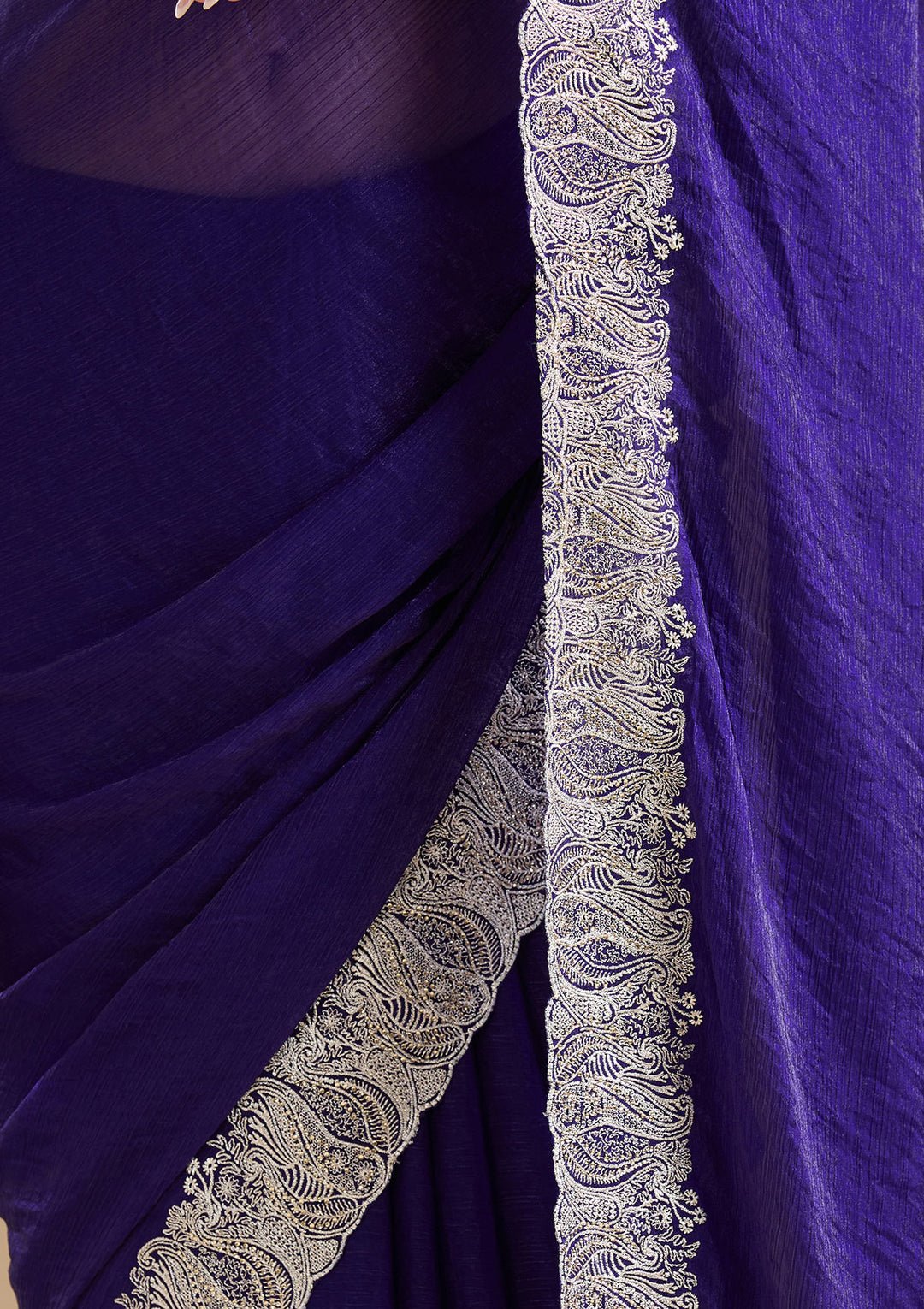 Violet Zariwork (Silver) Chiffon Saree - Image 2